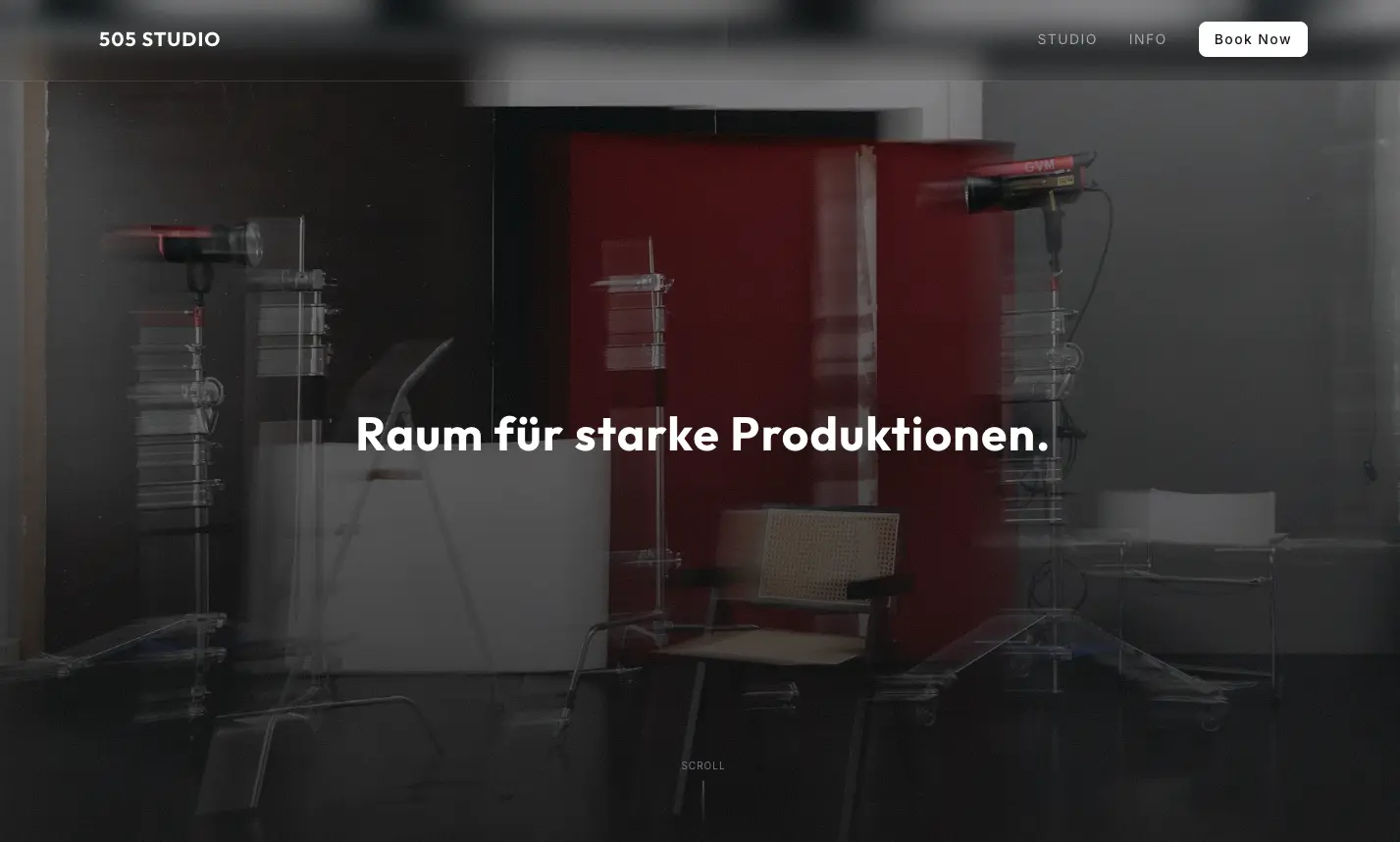 Umgesetzte Website für das Fotostudio 505 Studio