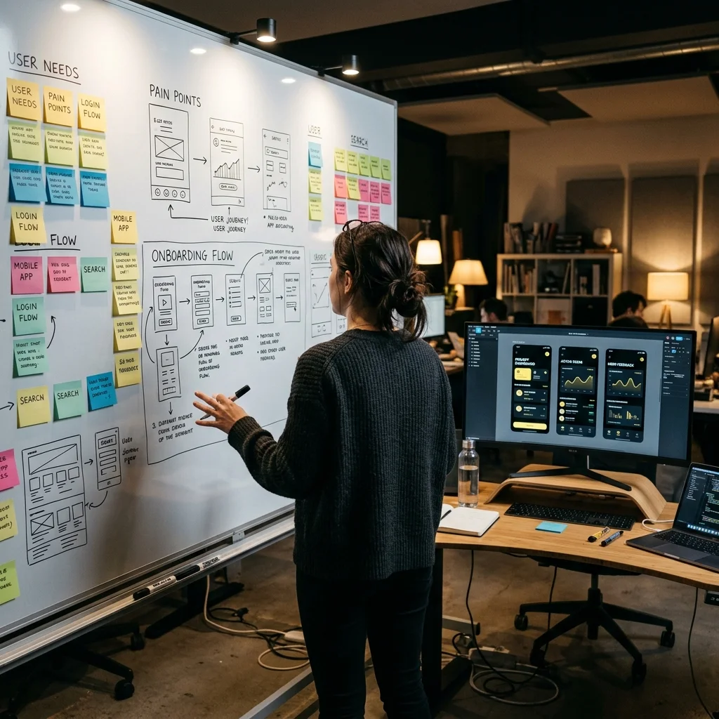 Abstraktes WEUX Coverbild für einen strukturierten UX-first KI Workflow